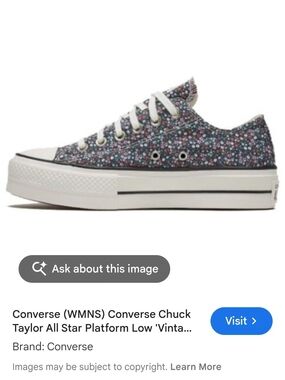 Converse Low Platform Sneakers - Black Floral with White Sole 7 To 7.5